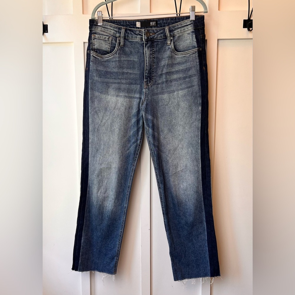 KUT From The Kloth Elizabeth Fab Ab Ankle Straight Leg Jean Size 10 Long Raw Hem